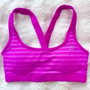 Lorna Jane sports bra crop bright fuschia pink stripe NEW with pads XS 2 - 4